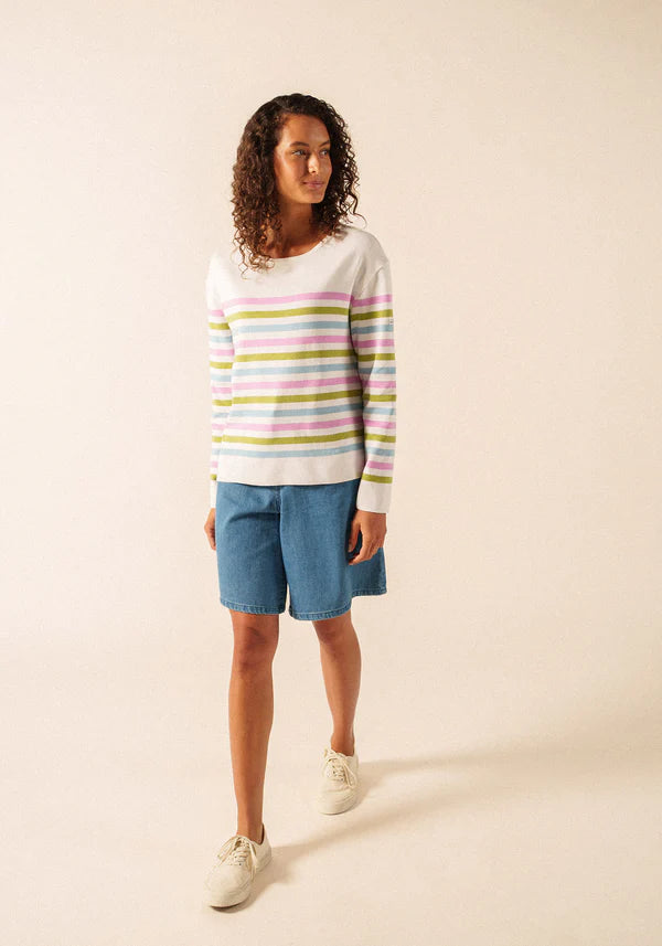 Saint James Multi-Coloured Strip Crew Neck Long Sleeve Cotton Sweater