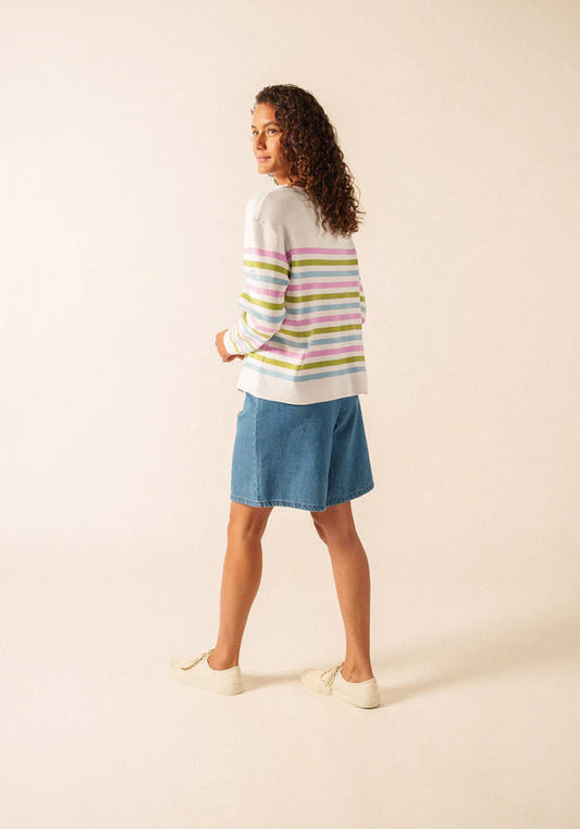 Saint James Multi-Coloured Strip Crew Neck Long Sleeve Cotton Sweater ECRINS 4461