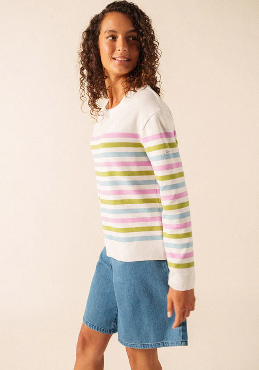 Saint James Multi-Coloured Strip Crew Neck Long Sleeve Cotton Sweater ECRINS 4461