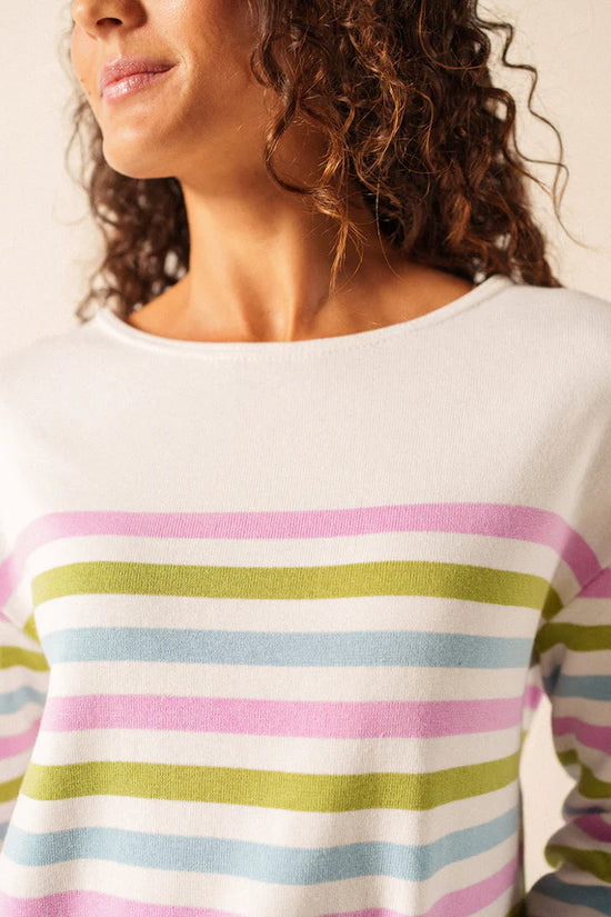 Saint James Multi-Coloured Strip Crew Neck Long Sleeve Cotton Sweater