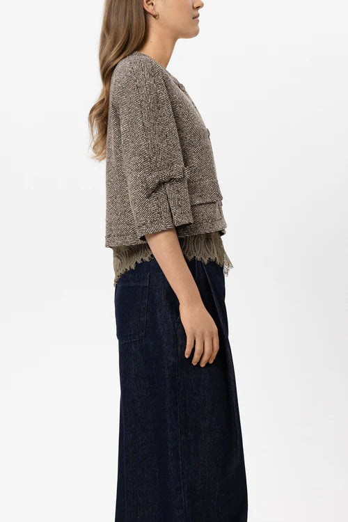 Luisa Cerano Herringbone Collarless Jacket