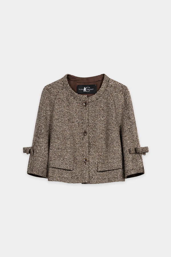 Luisa Cerano Herringbone Collarless Jacket