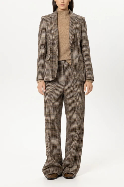 Luisa Cerano Brown Check Single-Button Jacket