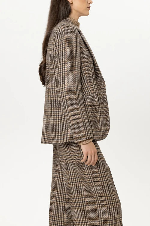 Luisa Cerano Brown Check Single-Button Jacket