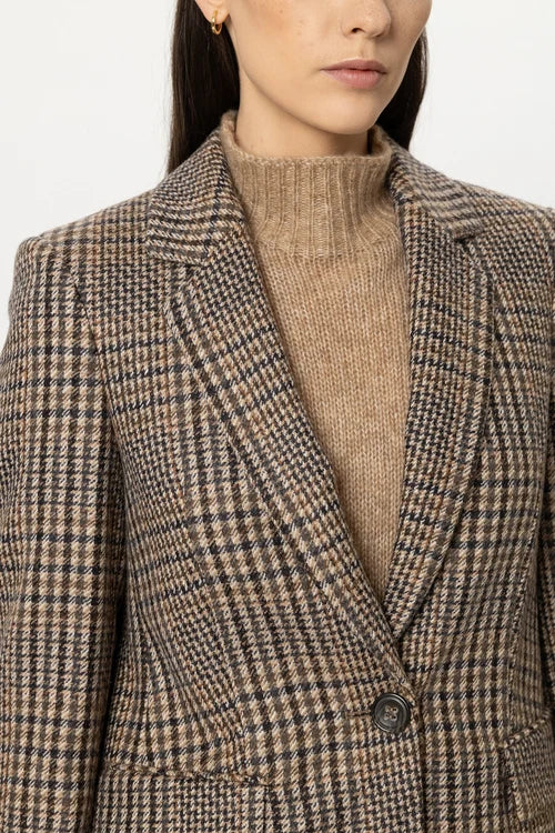 Luisa Cerano Brown Check Single-Button Jacket