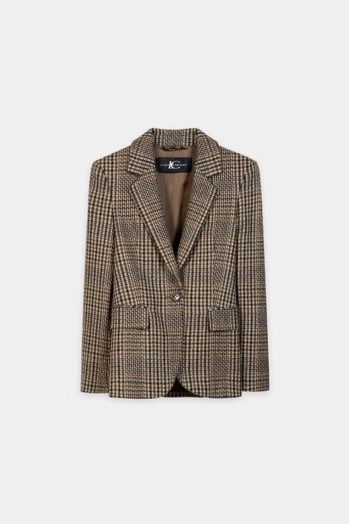 Luisa Cerano Brown Check Single-Button Jacket