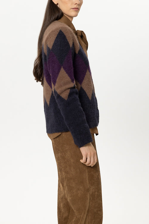 Luisa Cerano Multi Check Patterned Alpaca Blend Cardigan