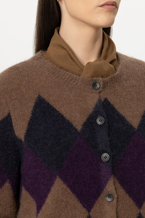 Luisa Cerano Multi Check Patterned Alpaca Blend Cardigan