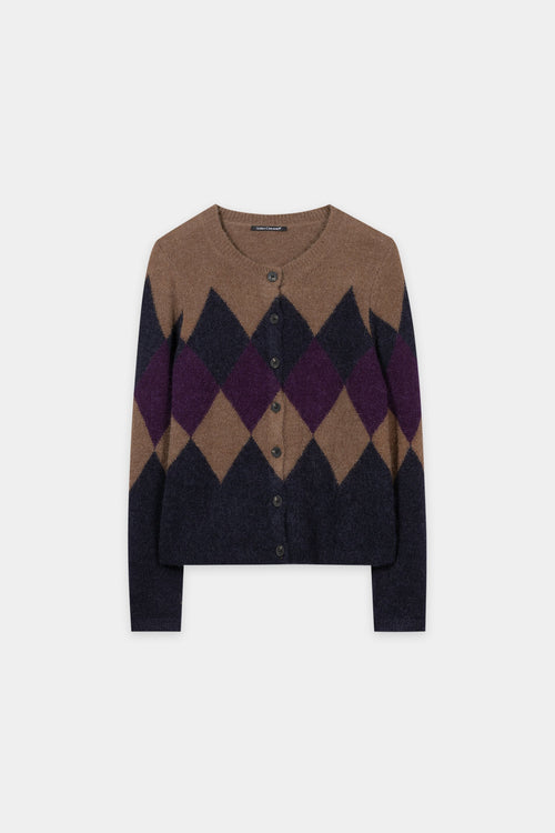 Luisa Cerano Multi Check Patterned Alpaca Blend Cardigan