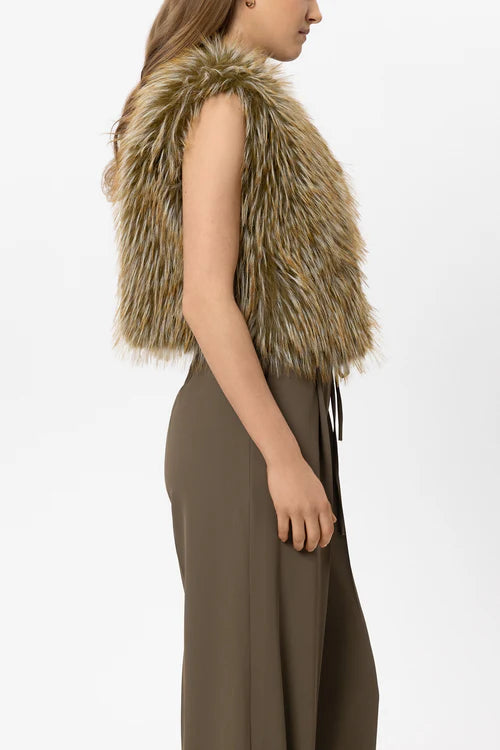 Luisa Cerano Brown Boho Faux Fur Gilet