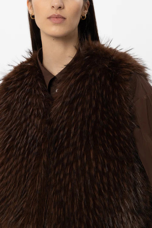 Luisa Cerano Chestnut Boho Faux Fur Gilet