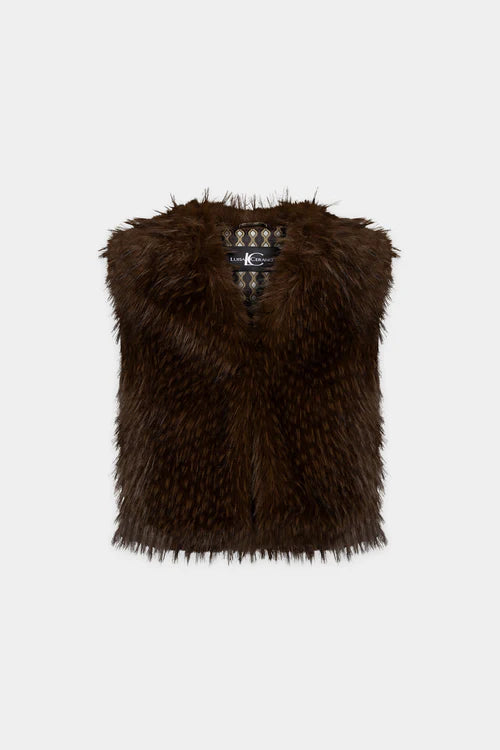 Luisa Cerano Chestnut Boho Faux Fur Gilet