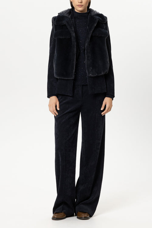 Luisa Cerano Navy Faux Fur-Effect Gilet