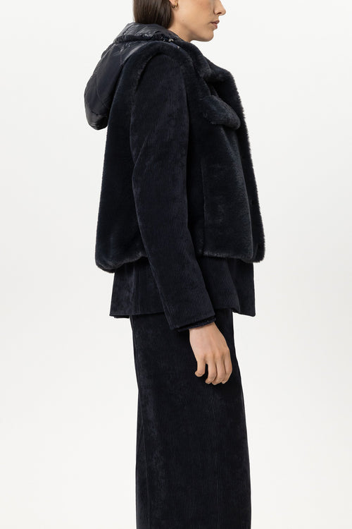 Luisa Cerano Navy Faux Fur-Effect Gilet