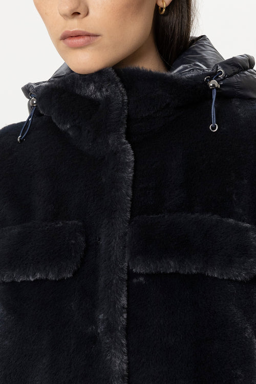 Luisa Cerano Navy Faux Fur-Effect Gilet