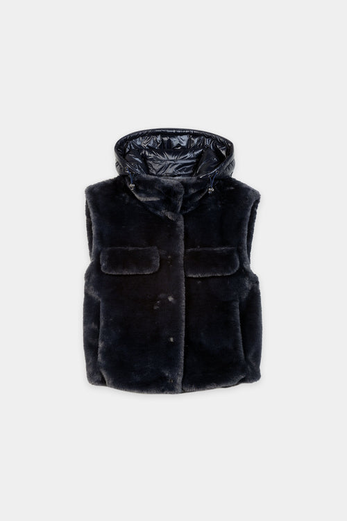Luisa Cerano Navy Faux Fur-Effect Gilet