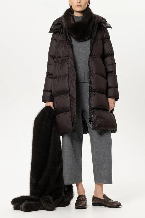Luisa Cerano Truffle Mid-Length Down-Filled Coat