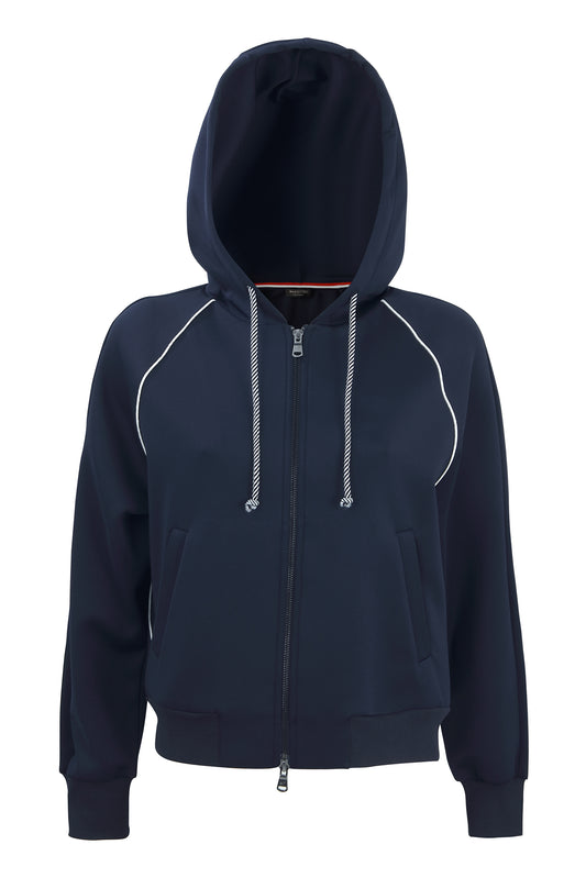 Margittes Dark Blue Long Sleeve Hoodie with Striped Drawstring & White Piping 463972514