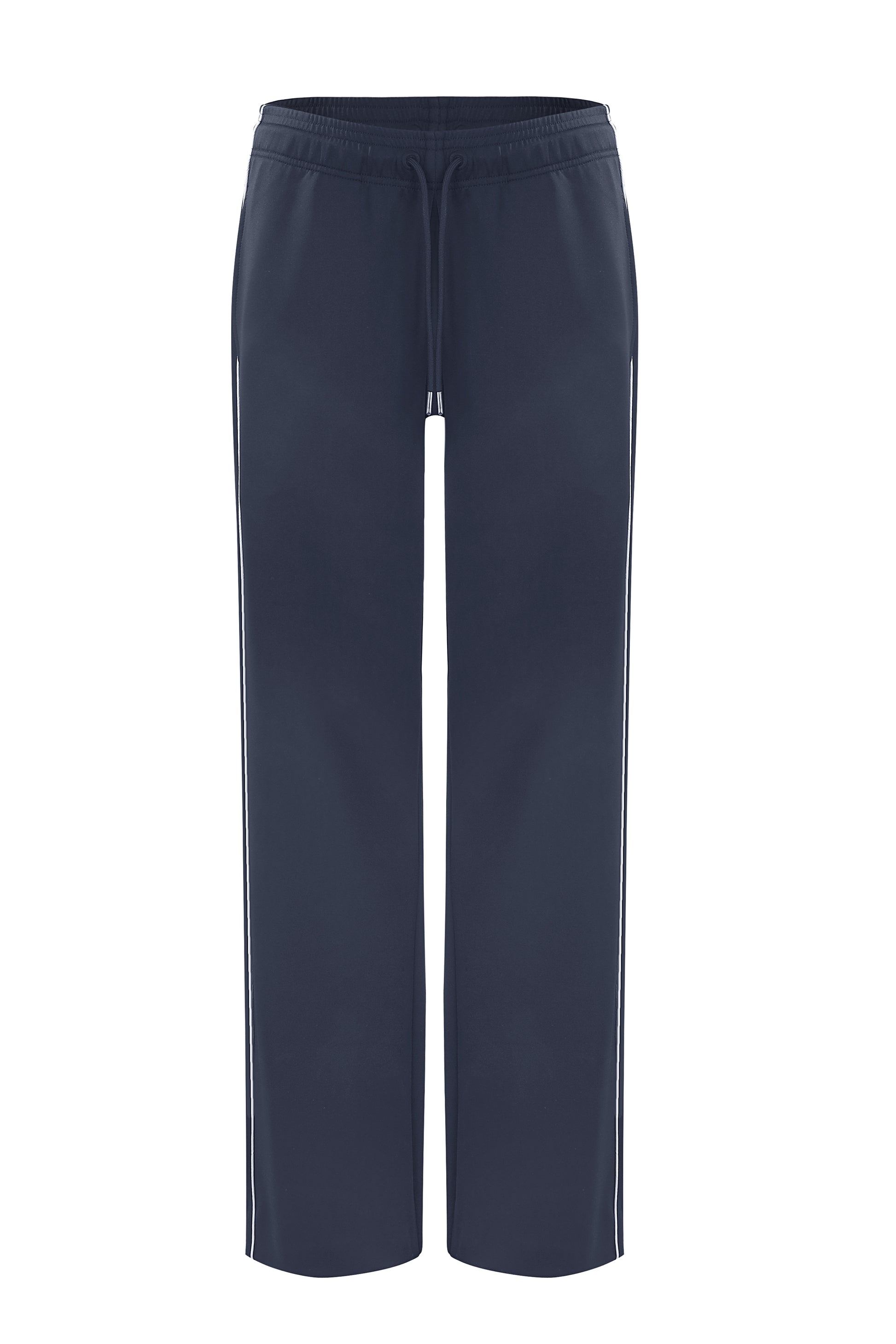 Margittes Dark Blue Wide Leg Casual Trousers with Drawstring Waist & White Piping 469212504