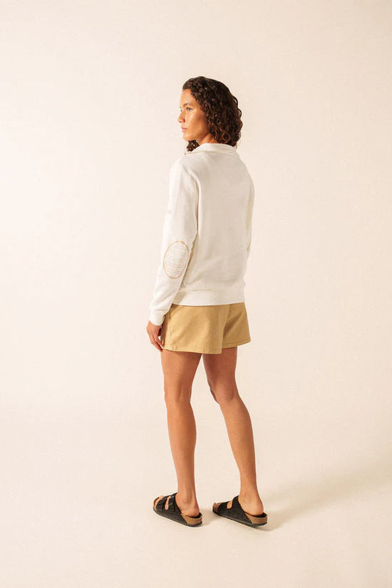 Saint James Cream Quarter Zip Embroidered Elbow Patch Sweatshirt