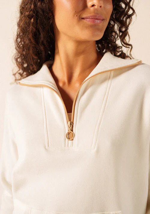 Saint James Cream Quarter Zip Embroidered Elbow Patch Sweatshirt