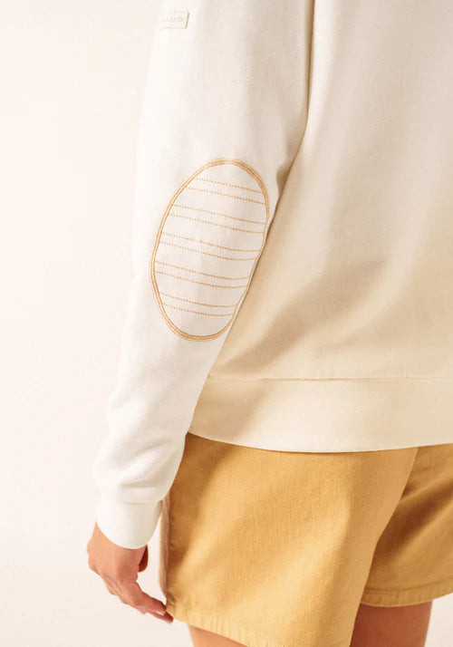 Saint James Cream Quarter Zip Embroidered Elbow Patch Sweatshirt