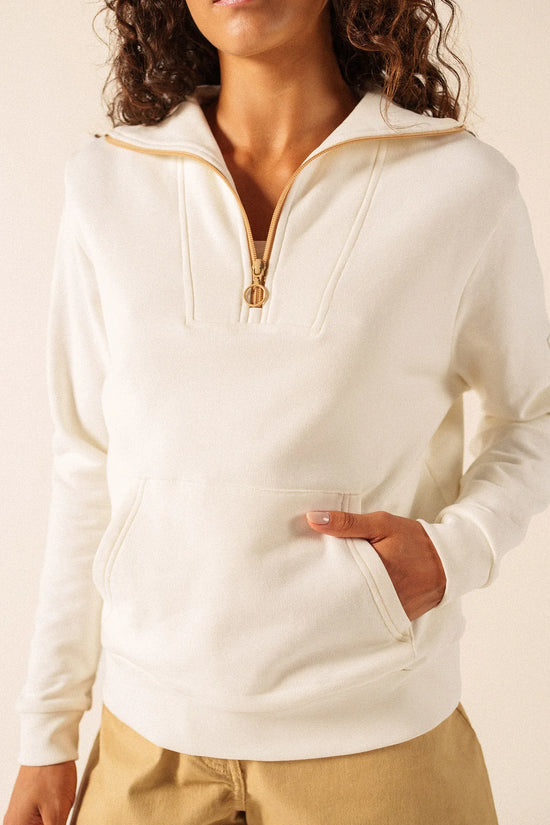 Saint James Cream Quarter Zip Embroidered Elbow Patch Sweatshirt