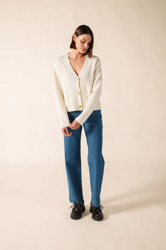 Saint James White V-Neck Wool Cardigan