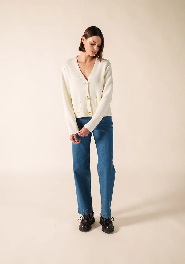 Saint James White V-Neck Wool Cardigan