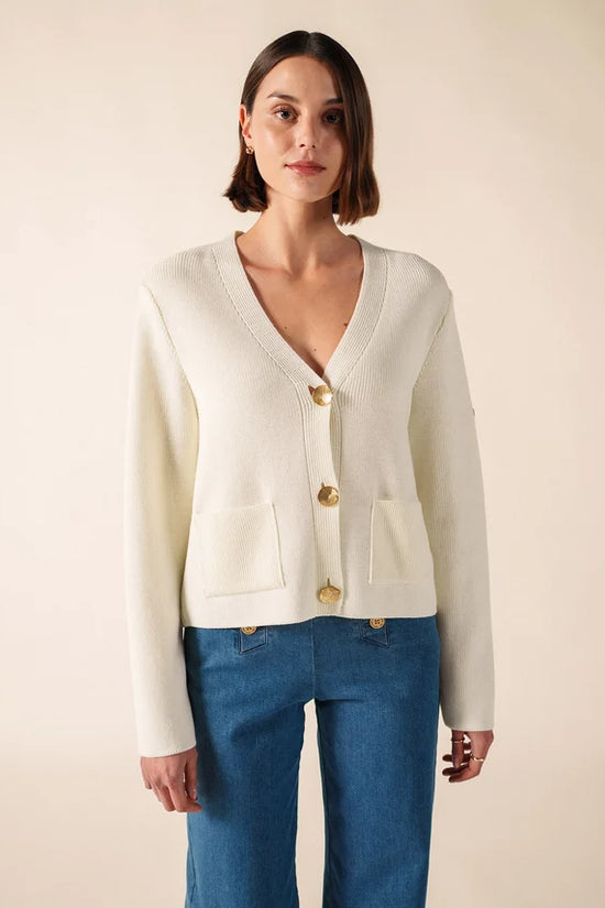 Saint James White V-Neck Wool Cardigan