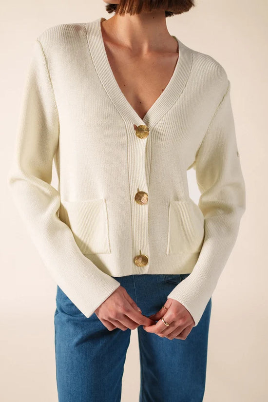 Saint James White V-Neck Wool Cardigan