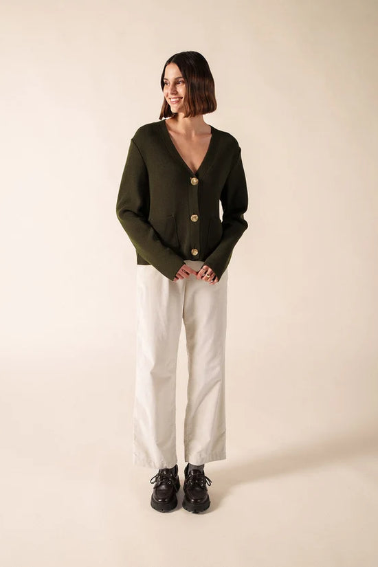 Saint James Khaki V-Neck Wool Cardigan