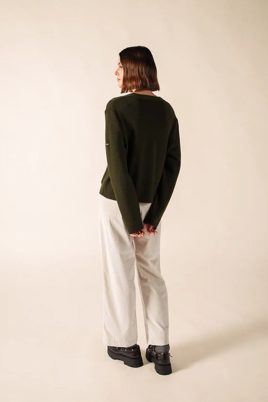 Saint James Khaki V-Neck Wool Cardigan