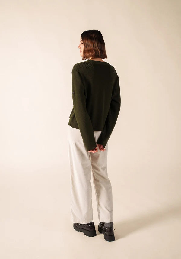 Saint James Khaki V-Neck Wool Cardigan
