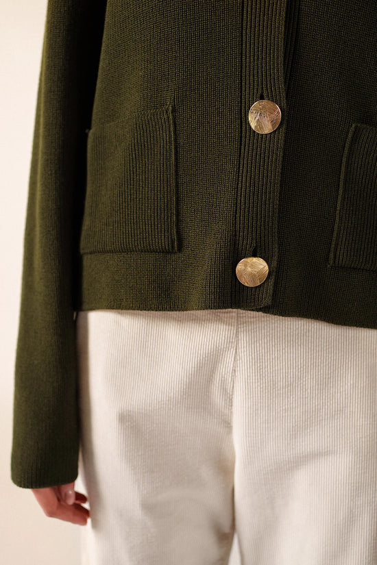 Saint James Khaki V-Neck Wool Cardigan