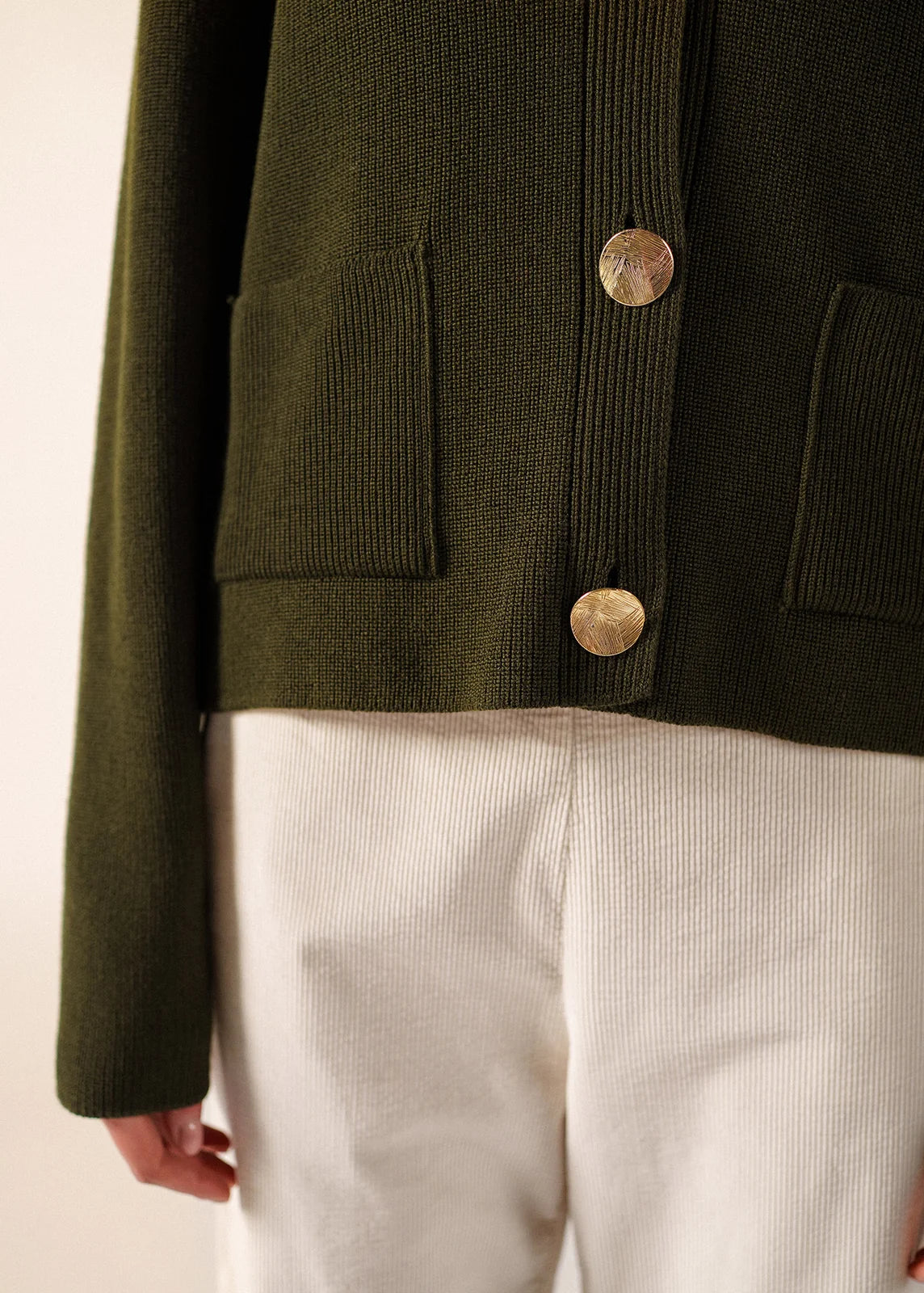 Saint James Khaki V-Neck Wool Cardigan