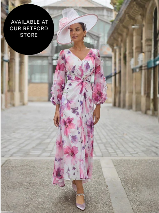 Couture Club Rose Floral Print Chiffon Midi Dress