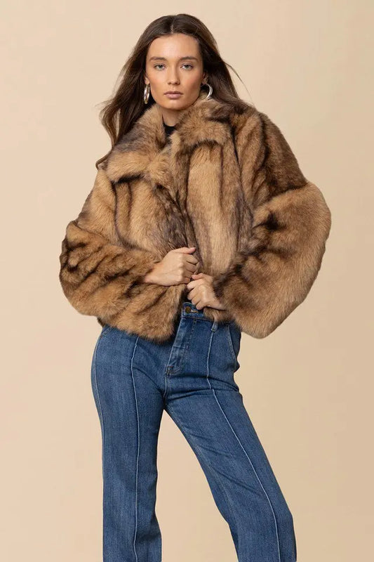 Hale Bob Beige Faux Fur Cropped Jacket 68PC750A