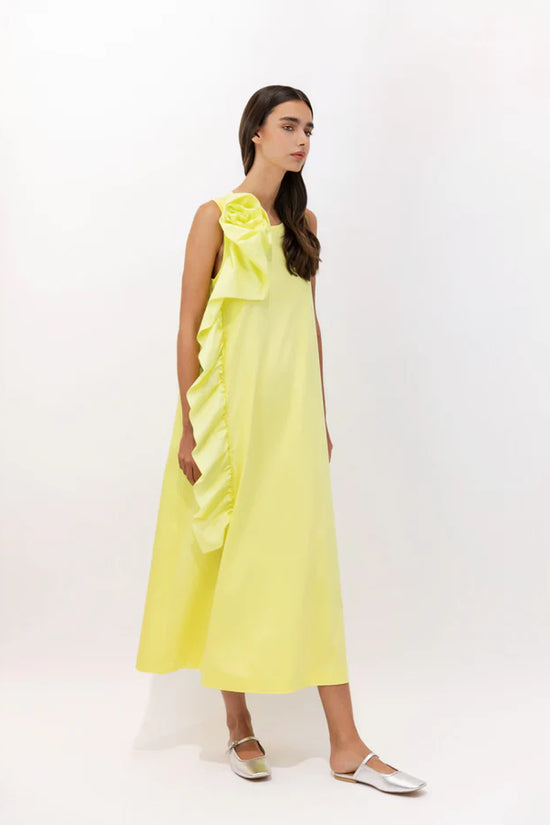 Psophia Lemon Sculptural Rosette Mercerized Cotton Midi Dress