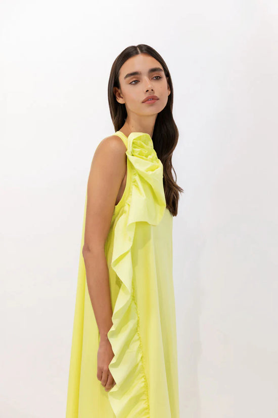 Psophia lemon sleeveless midi dress with frill