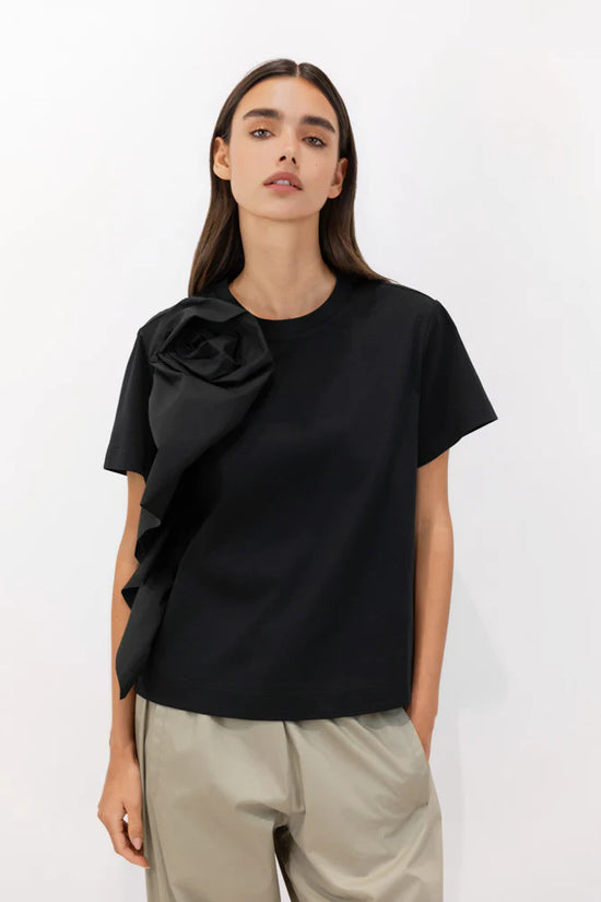 Psophia Black short sleeve top with rosette
