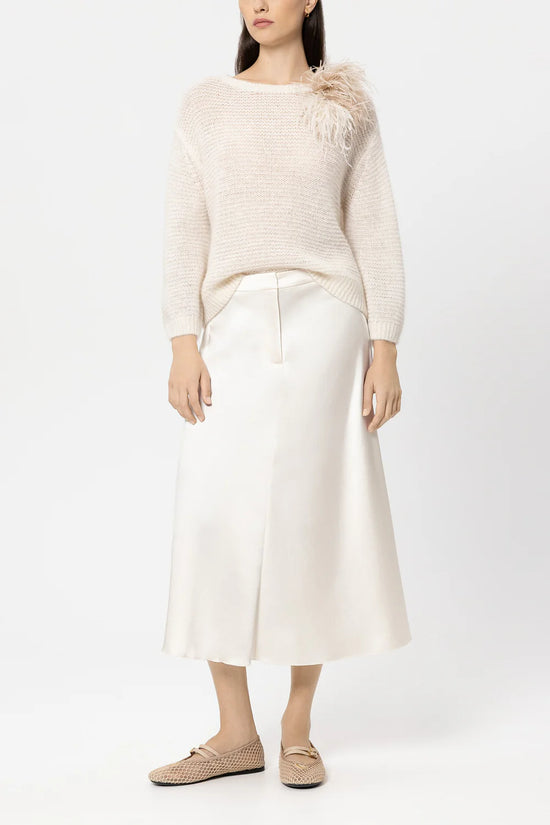 Luisa Cerano Cream Midi Satin Skirt 538311