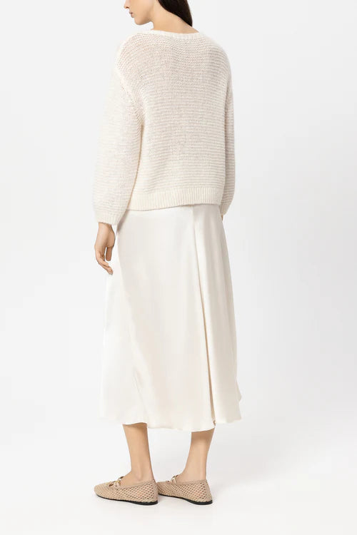 Luisa Cerano Cream Midi Satin Skirt 538311