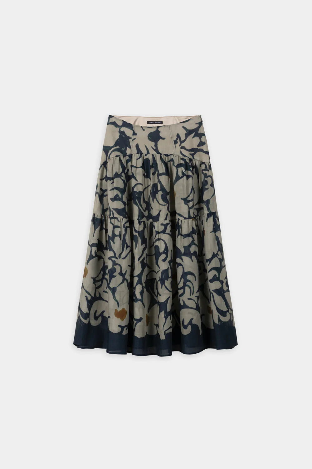 Luisa Cerano Tinted Blue Tiered Maxi Skirt with Flower Print 538327