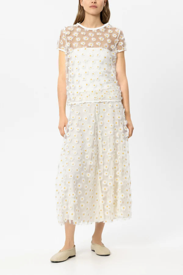 Luisa Cerano Ivory Maxi Skirt with Daisy Flowers 538328