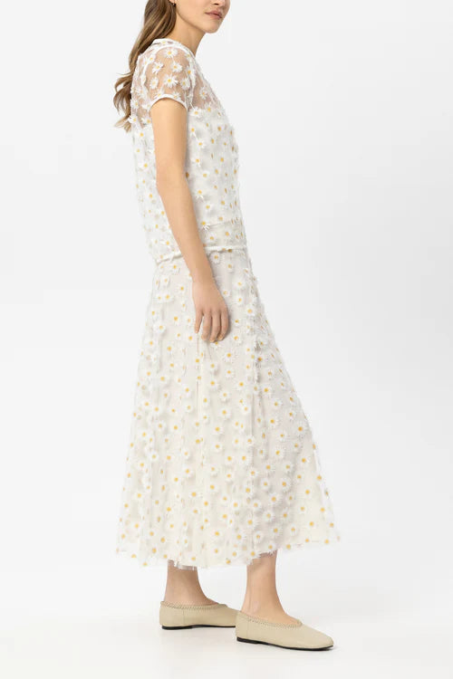 Luisa Cerano Ivory Maxi Skirt with Daisy Flowers 538328