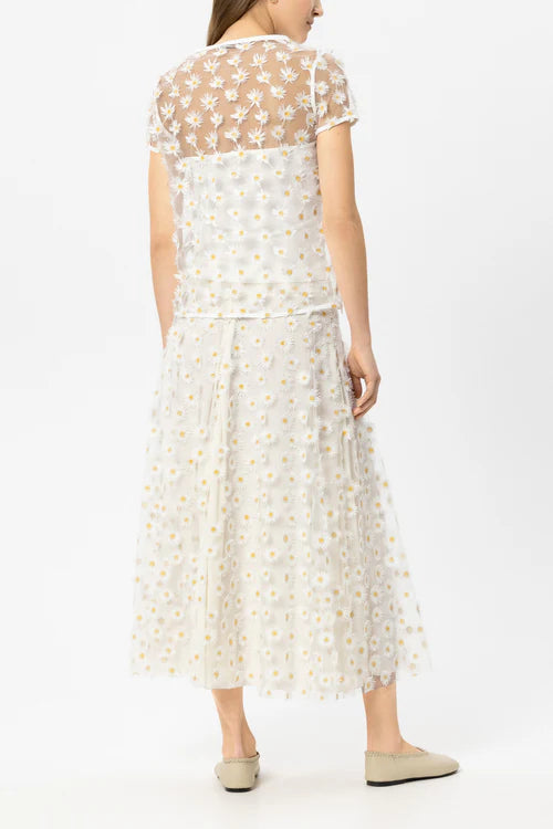 Luisa Cerano Ivory Maxi Skirt with Daisy Flowers 538328