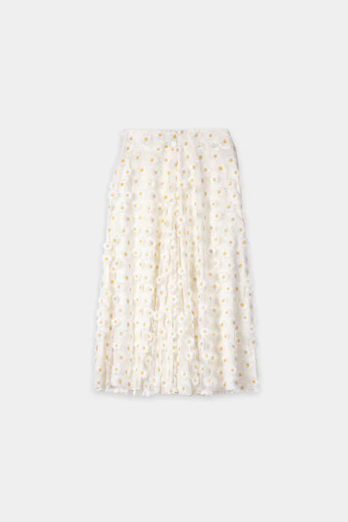 Luisa Cerano Ivory Maxi Skirt with Daisy Flowers 538328