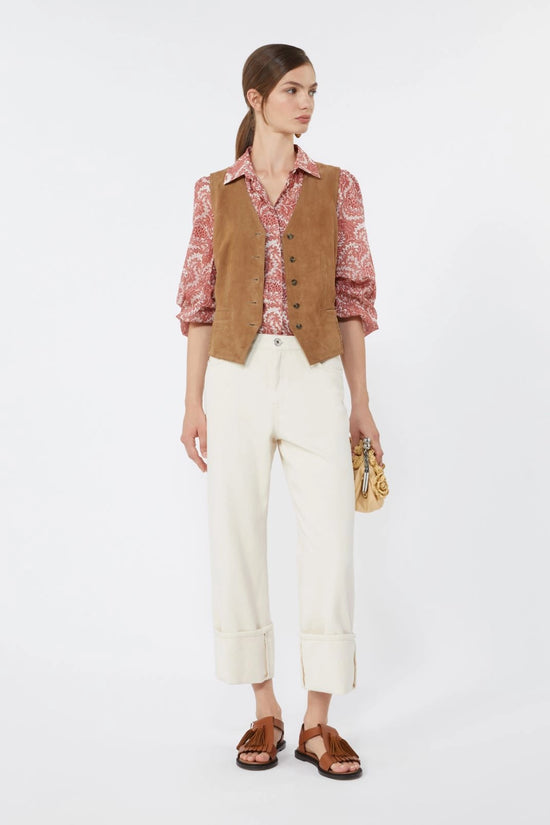 Max Mara Weekend Brown Suede Leather Fitted Waistcoat