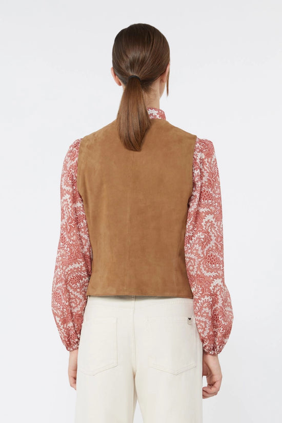Max Mara Weekend Brown Suede Leather Fitted Waistcoat